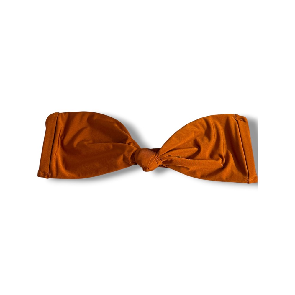 Good American Bandeau Bikini Top Size 5 2X Rust Orange Knot Front Strapless Swim
